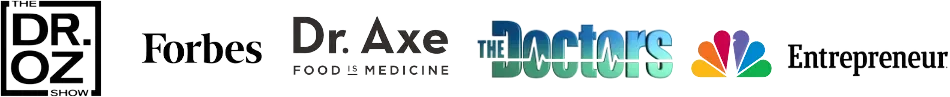 Thr Dr. Oz Show, Forbes, Dr. Axe, The Doctors, NBC, and Entrepreneur Logos